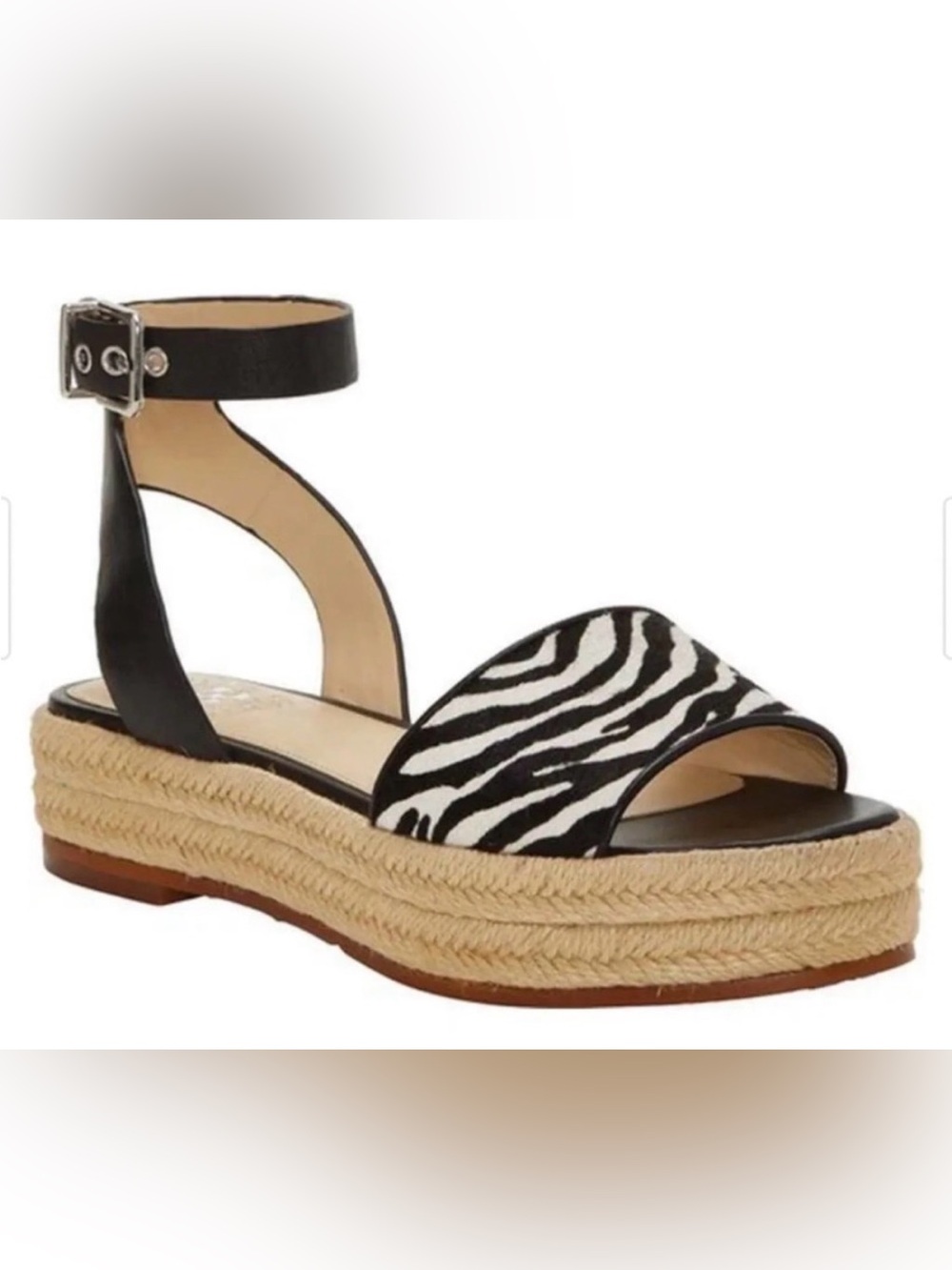 Vince Camuto Kathalia Espadrille Platform Sandal Calf Hair Zebra Print Size 8